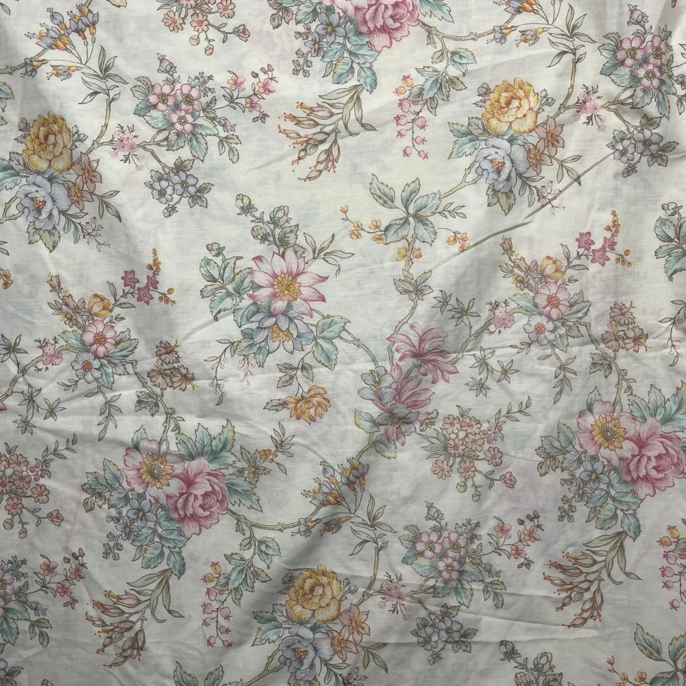 Vintage Lady Pepperell Fitted Sheet Twin Cream Cottage English Garden USA Made